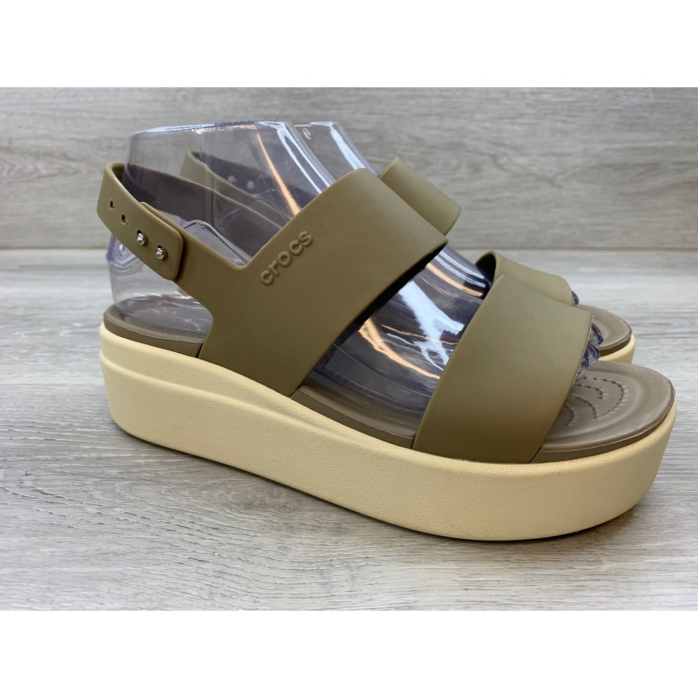 Crocs Brooklyn Low Wedge Sandals Khaki Mushroom Platform Women's 8